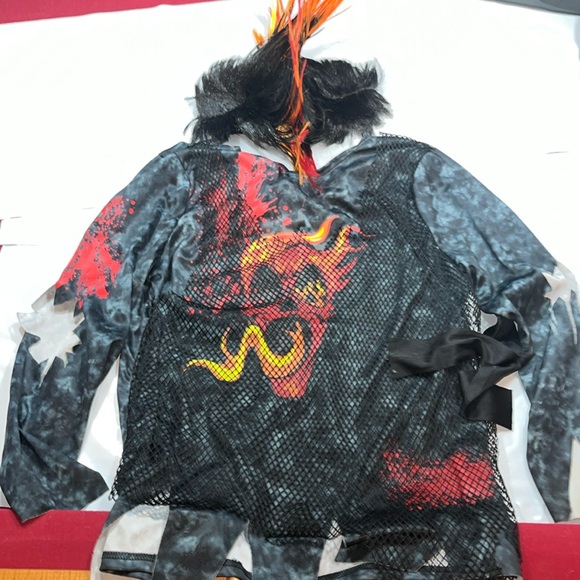 Punk EMO rocker ZOMBIE BIKER skull shirt Halloween Costume flame MOHAWK BOYS LG - Picture 2 of 15